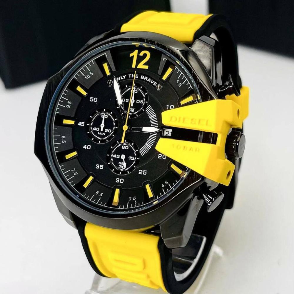 Relógio Diesel Funcional 10 BAR Preto e Amarelo no Atacado - Pulseira de Borracha | Relógios Para Revender Relógio Diesel Funcional 10 BAR Preto e Amarelo no Atacado – Pulseira de Borracha