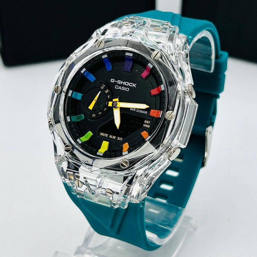 Relógio Gshock WR 20 Bar 2100 Transparente e Verde Petróleo no Atacado – Pulseira Emborrachada | Relógios Para Revender Relógio Gshock WR 20 Bar 2100 Transparente e Verde Petróleo no Atacado – Pulseira Emborrachada