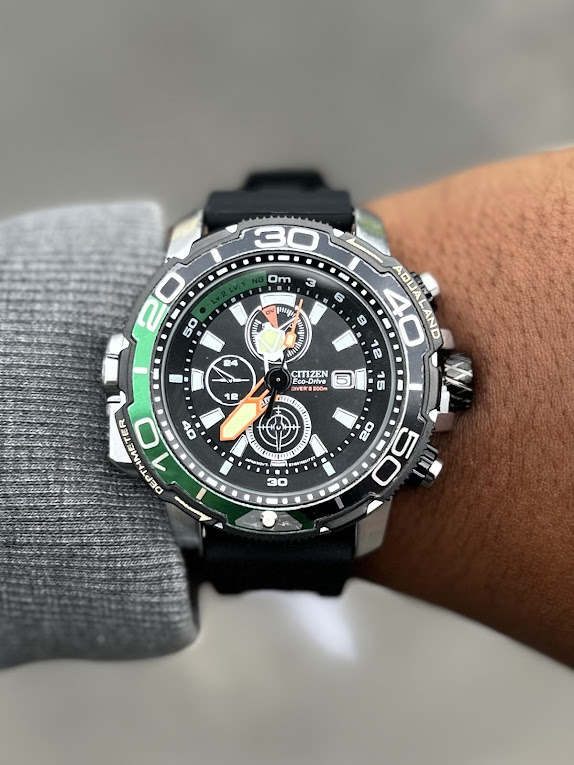 Relógio Citizen Promaster Preto com Verde No Atacado - Pulseira de Borracha | Relógios Para Revender Relógio Citizen Promaster Preto com Verde No Atacado - Pulseira de Borracha